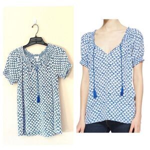 Joie Masha 100% Silk Elephant Print Tassel Blouse